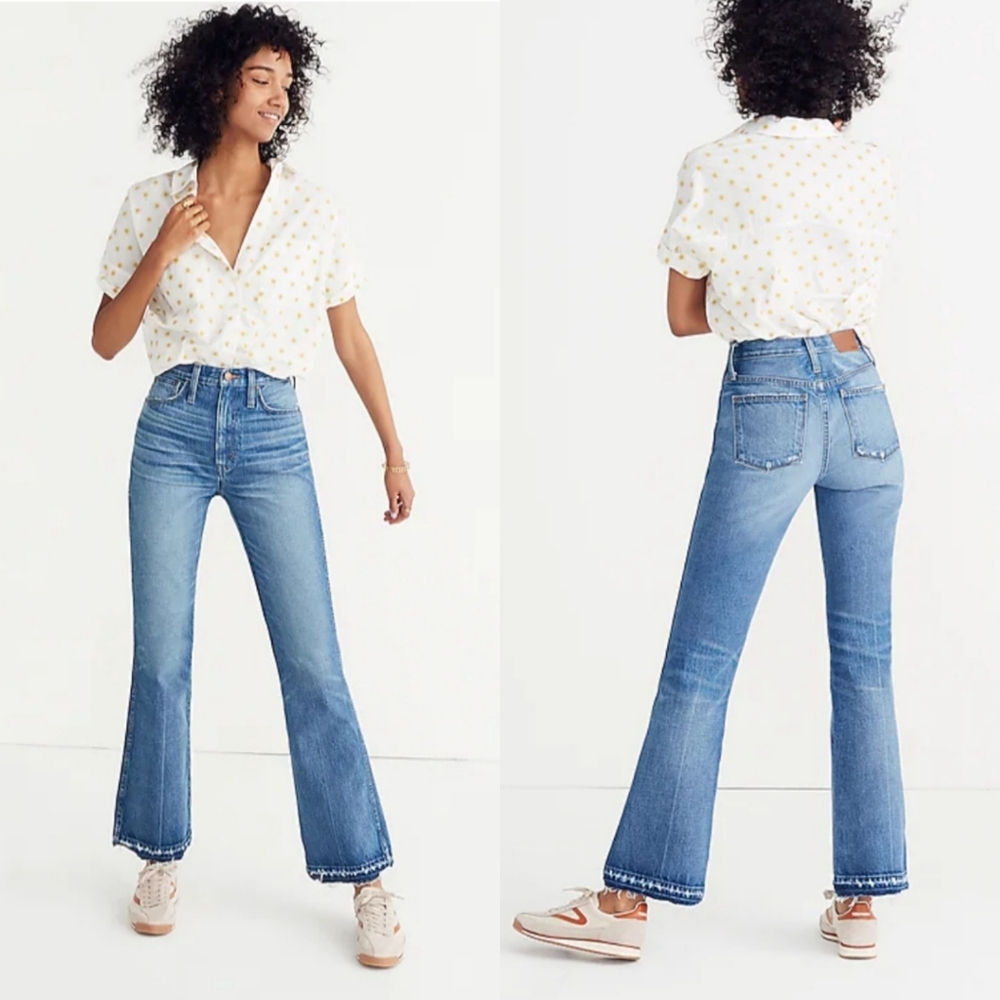 Madewell "Tall Rigid Flare" Medium Wash Raw Hem Blue Jean | Size 32T (run small)